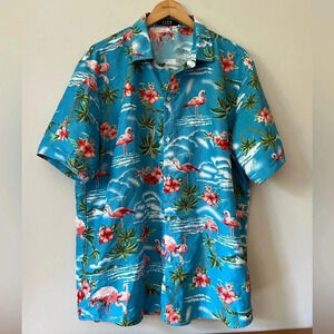 SSLR Men’s Collection Short Sleeve Button Down Shirt | Flamingo Tropical  Beach